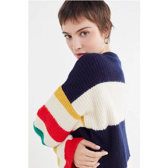 Urban Outfitters Caroline Striped Sweater M | Boxy Cropped Rainbow Sleeve Knit - Picture 8 of 8